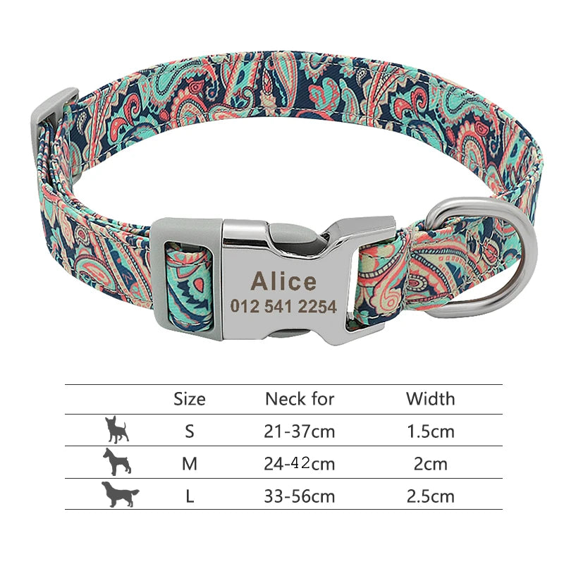 Coleira de cachorro de náilon ajustável, coleira personalizada para identificação de cães e gatos com fivela de nome gravado, anti-perda para cães pequenos, médios e grandes