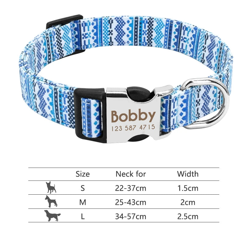 Coleira de cachorro de náilon ajustável, coleira personalizada para identificação de cães e gatos com fivela de nome gravado, anti-perda para cães pequenos, médios e grandes