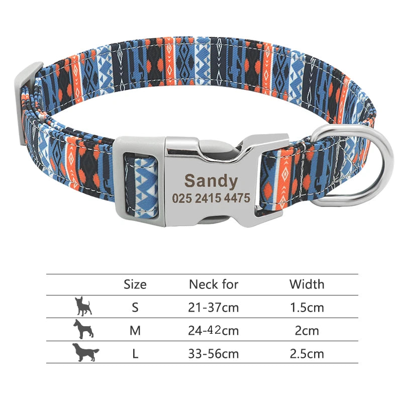 Coleira de cachorro de náilon ajustável, coleira personalizada para identificação de cães e gatos com fivela de nome gravado, anti-perda para cães pequenos, médios e grandes