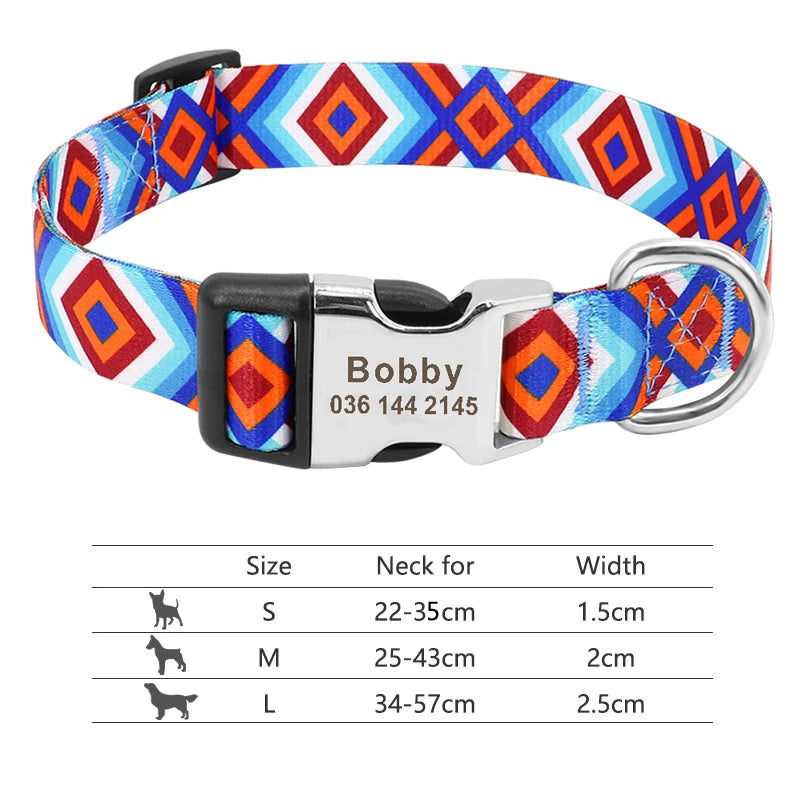 Coleira de cachorro de náilon ajustável, coleira personalizada para identificação de cães e gatos com fivela de nome gravado, anti-perda para cães pequenos, médios e grandes
