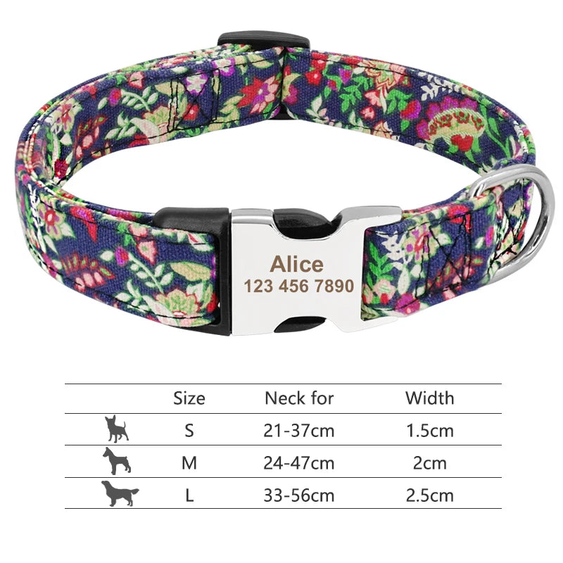 Coleira de cachorro de náilon ajustável, coleira personalizada para identificação de cães e gatos com fivela de nome gravado, anti-perda para cães pequenos, médios e grandes