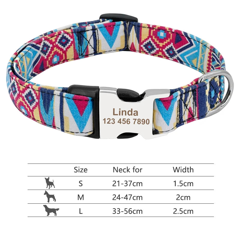 Coleira de cachorro de náilon ajustável, coleira personalizada para identificação de cães e gatos com fivela de nome gravado, anti-perda para cães pequenos, médios e grandes