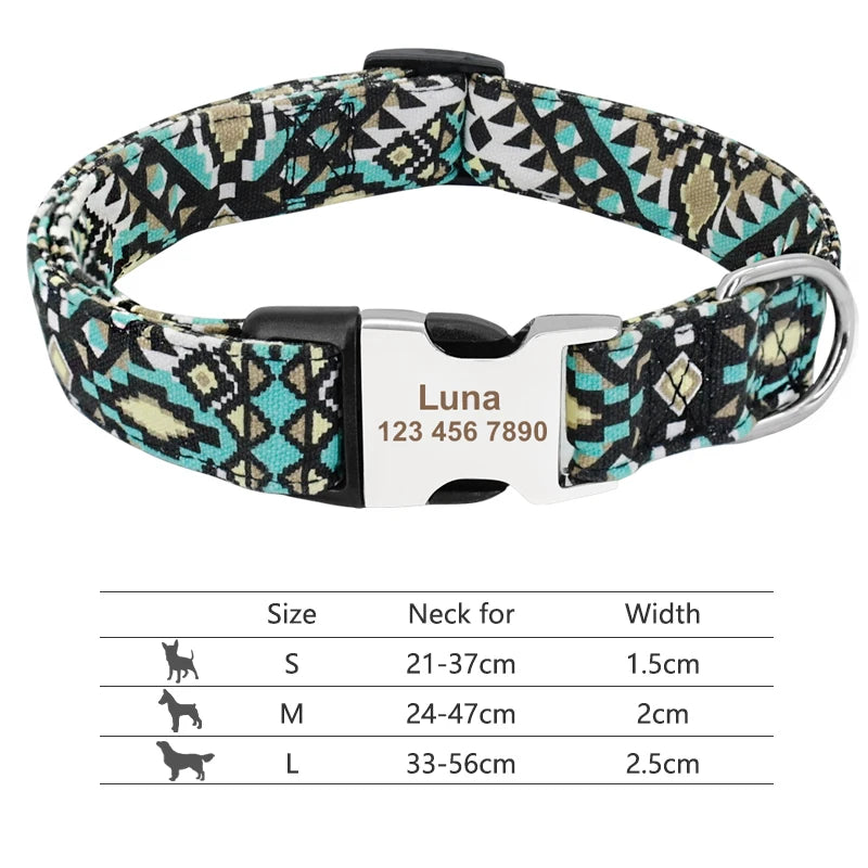 Coleira de cachorro de náilon ajustável, coleira personalizada para identificação de cães e gatos com fivela de nome gravado, anti-perda para cães pequenos, médios e grandes