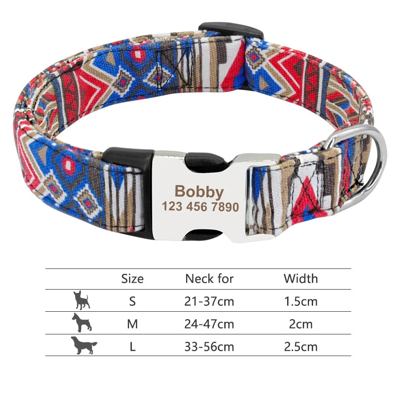 Coleira de cachorro de náilon ajustável, coleira personalizada para identificação de cães e gatos com fivela de nome gravado, anti-perda para cães pequenos, médios e grandes