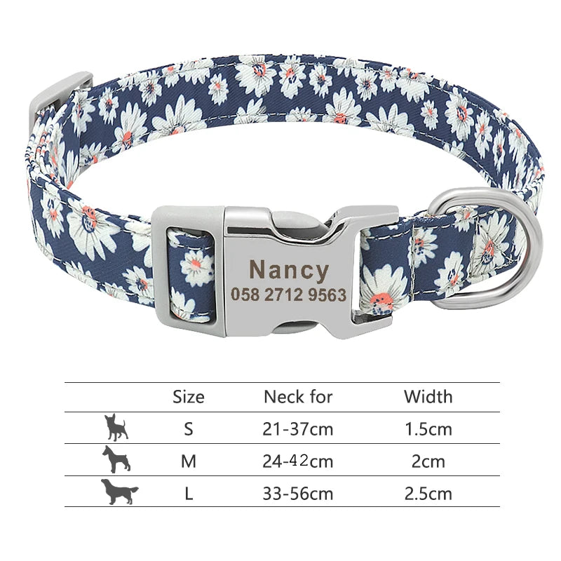 Coleira de cachorro de náilon ajustável, coleira personalizada para identificação de cães e gatos com fivela de nome gravado, anti-perda para cães pequenos, médios e grandes