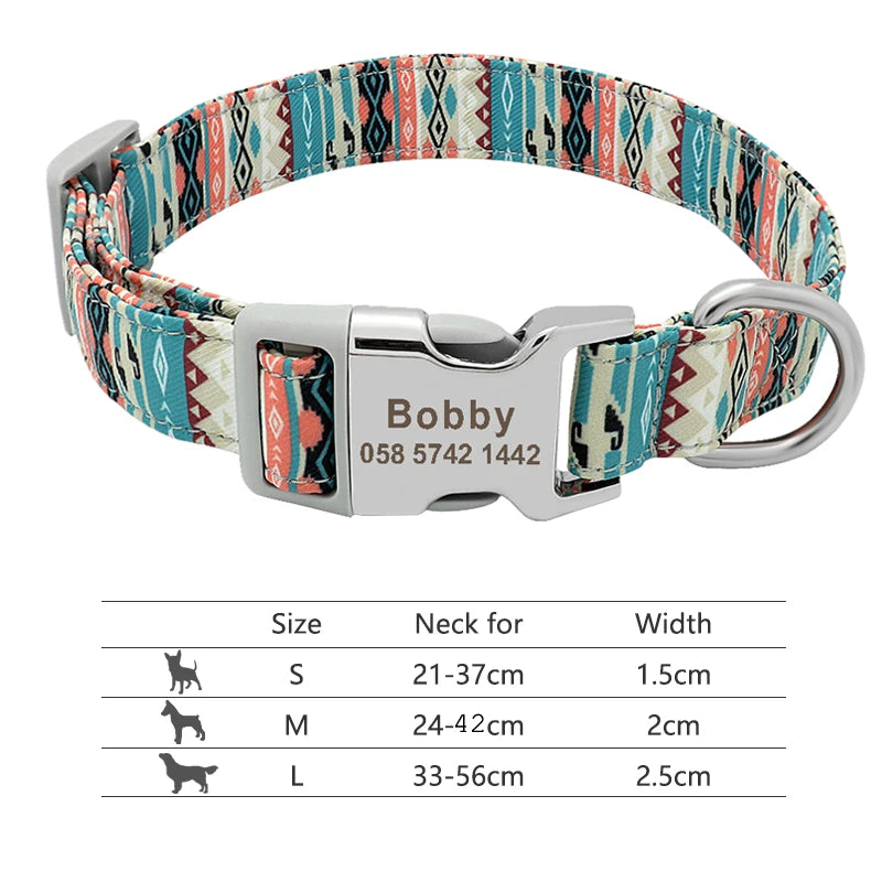 Coleira de cachorro de náilon ajustável, coleira personalizada para identificação de cães e gatos com fivela de nome gravado, anti-perda para cães pequenos, médios e grandes