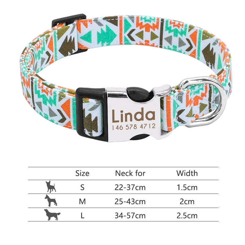 Coleira de cachorro de náilon ajustável, coleira personalizada para identificação de cães e gatos com fivela de nome gravado, anti-perda para cães pequenos, médios e grandes