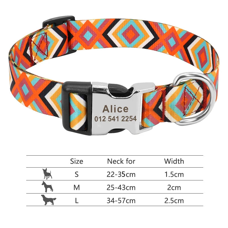 Coleira de cachorro de náilon ajustável, coleira personalizada para identificação de cães e gatos com fivela de nome gravado, anti-perda para cães pequenos, médios e grandes