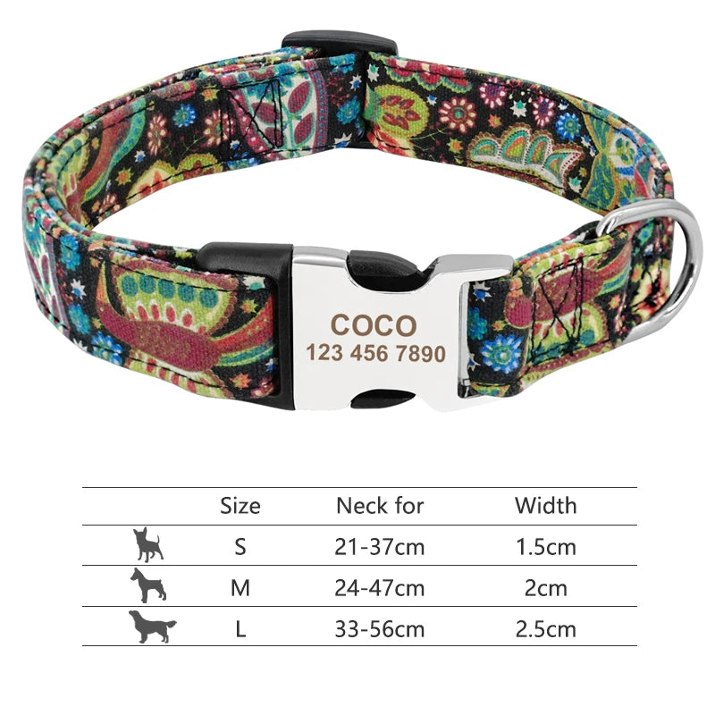 Coleira de cachorro de náilon ajustável, coleira personalizada para identificação de cães e gatos com fivela de nome gravado, anti-perda para cães pequenos, médios e grandes