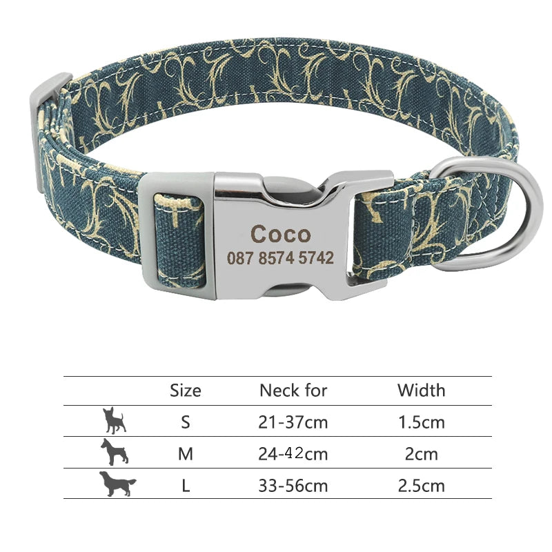 Coleira de cachorro de náilon ajustável, coleira personalizada para identificação de cães e gatos com fivela de nome gravado, anti-perda para cães pequenos, médios e grandes