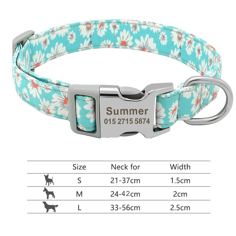 Coleira de cachorro de náilon ajustável, coleira personalizada para identificação de cães e gatos com fivela de nome gravado, anti-perda para cães pequenos, médios e grandes