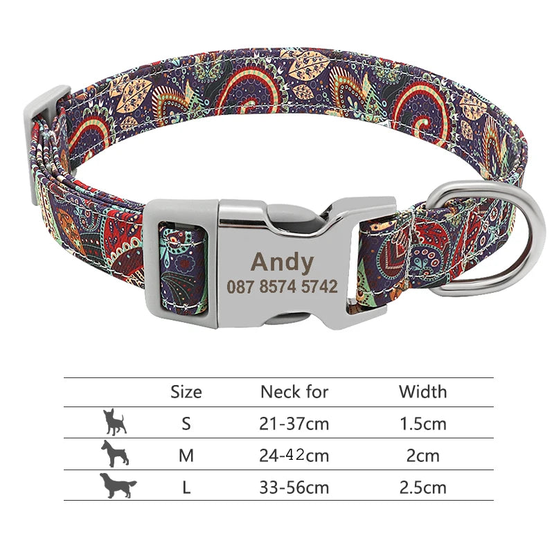 Coleira de cachorro de náilon ajustável, coleira personalizada para identificação de cães e gatos com fivela de nome gravado, anti-perda para cães pequenos, médios e grandes