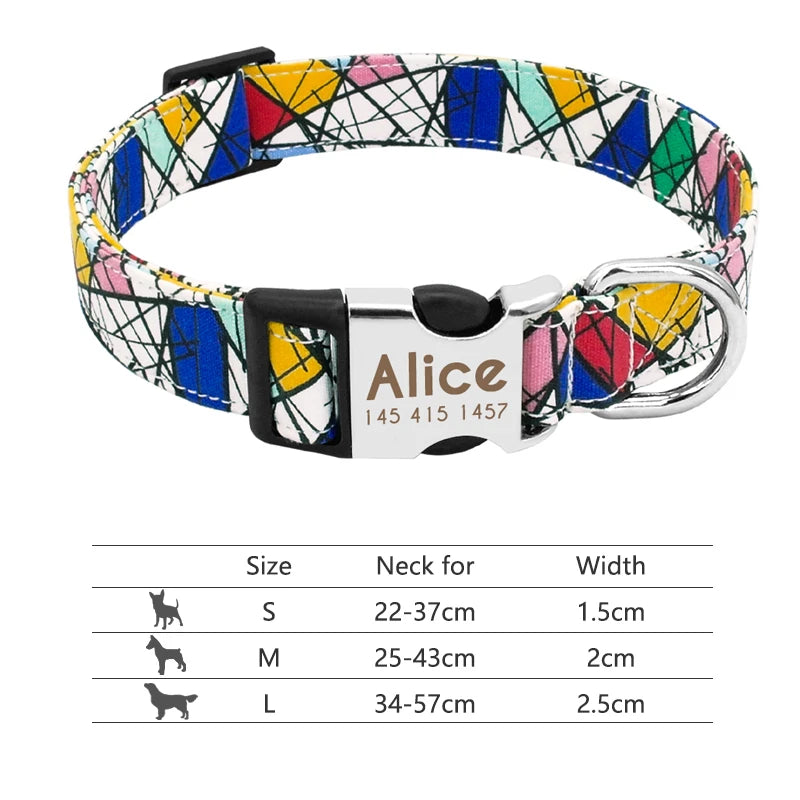 Coleira de cachorro de náilon ajustável, coleira personalizada para identificação de cães e gatos com fivela de nome gravado, anti-perda para cães pequenos, médios e grandes