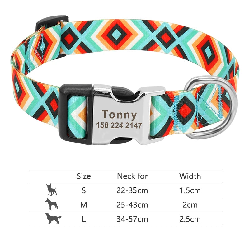 Coleira de cachorro de náilon ajustável, coleira personalizada para identificação de cães e gatos com fivela de nome gravado, anti-perda para cães pequenos, médios e grandes