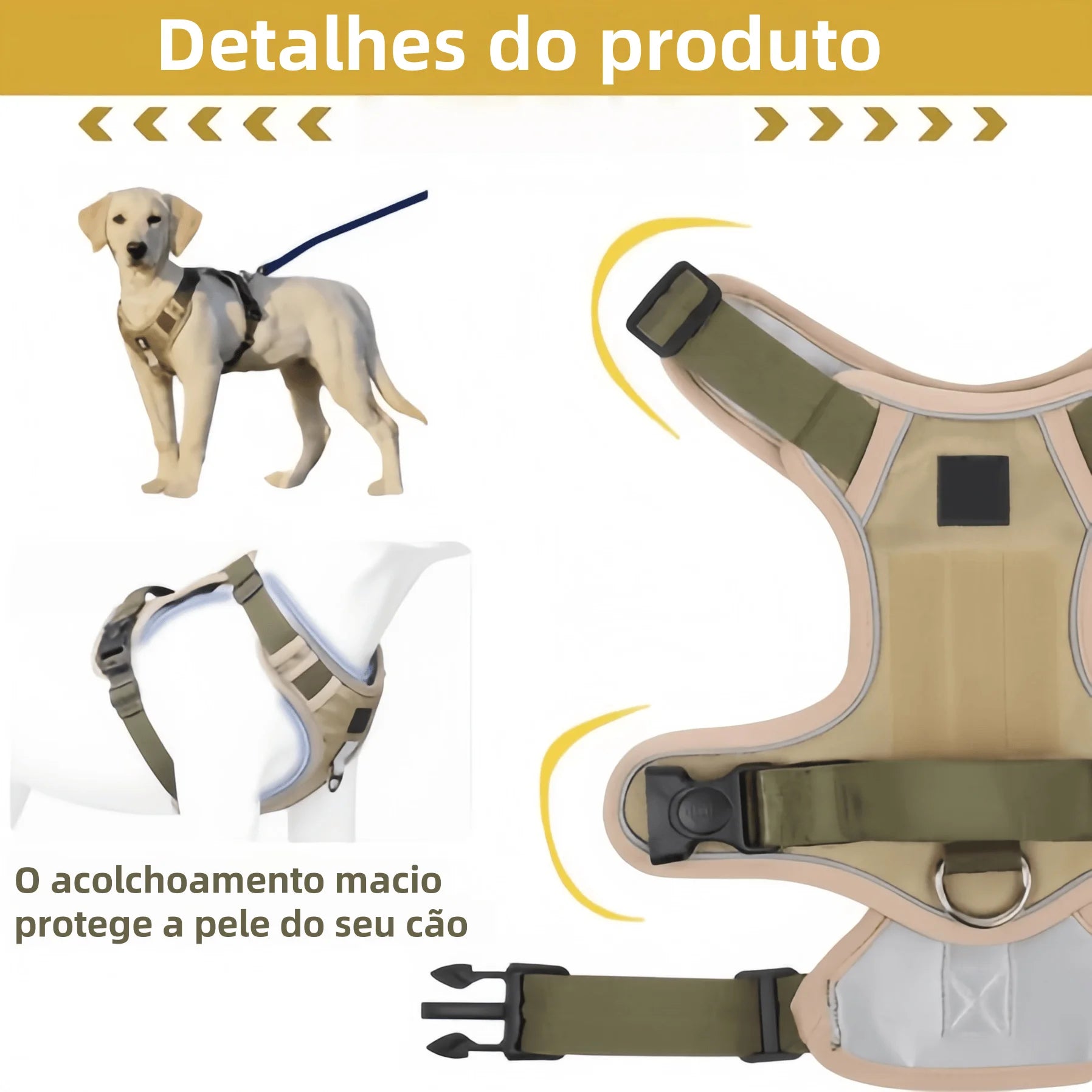 Colete Peitoral Ajustável para Cães de Médio e Grande Porte – com Alça e Tiras Refletivas