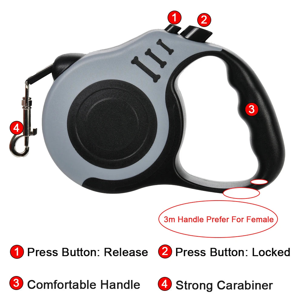Coleira para cachorro de 3m, 5m, nylon forte, chumbo para cães pequenos, médios e grandes, gatos, automática, retrátil, durável, yorkshire, suprimentos para animais de estimação
