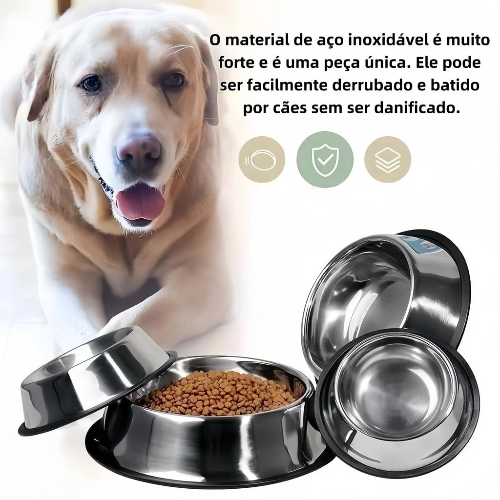 Comedouro ou Bebedouro Inox Antiderrapante Para Cães e Gatos - Resistente e Ideal Para Pets de Todos os Potes