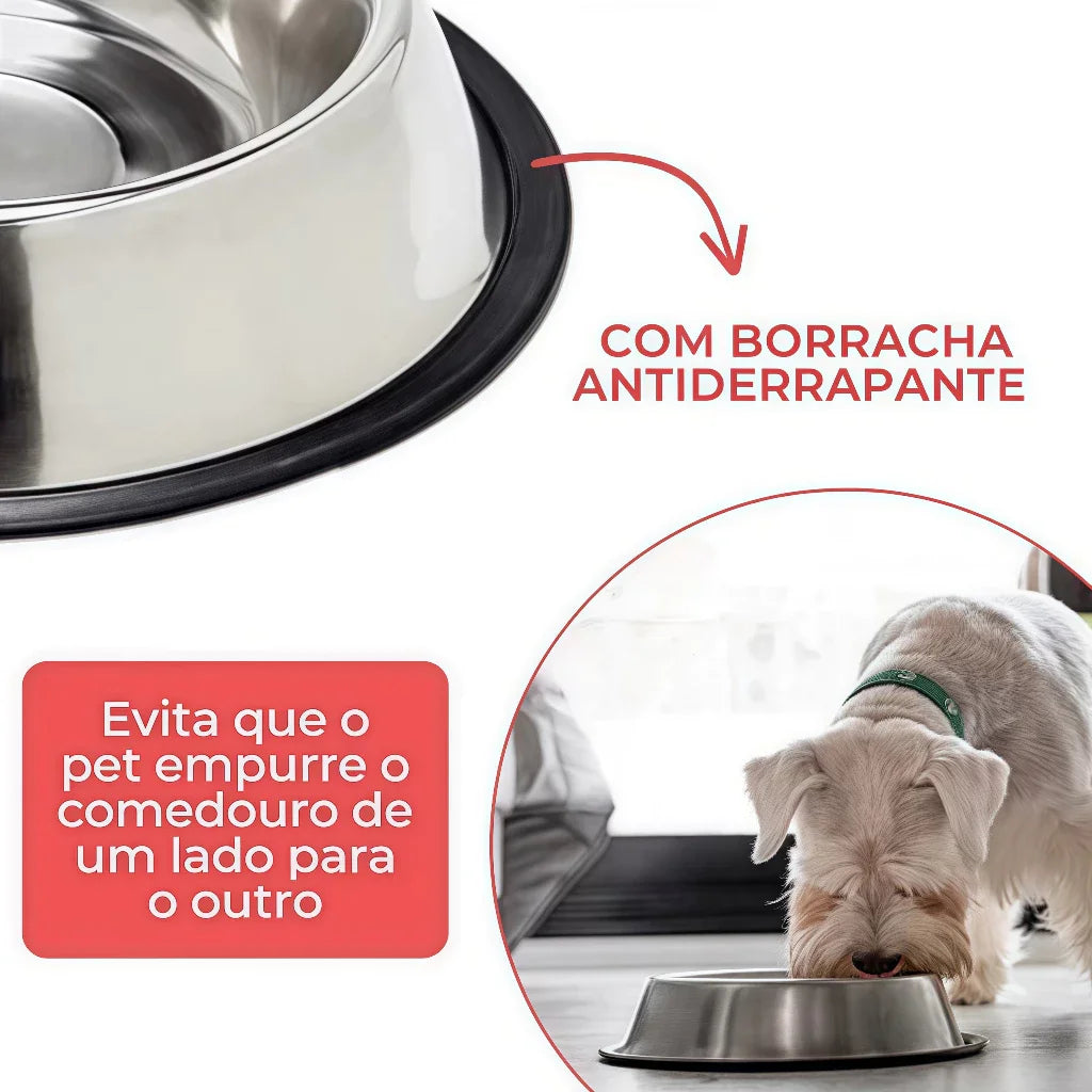 Comedouro ou Bebedouro Inox Antiderrapante Para Cães e Gatos - Resistente e Ideal Para Pets de Todos os Potes
