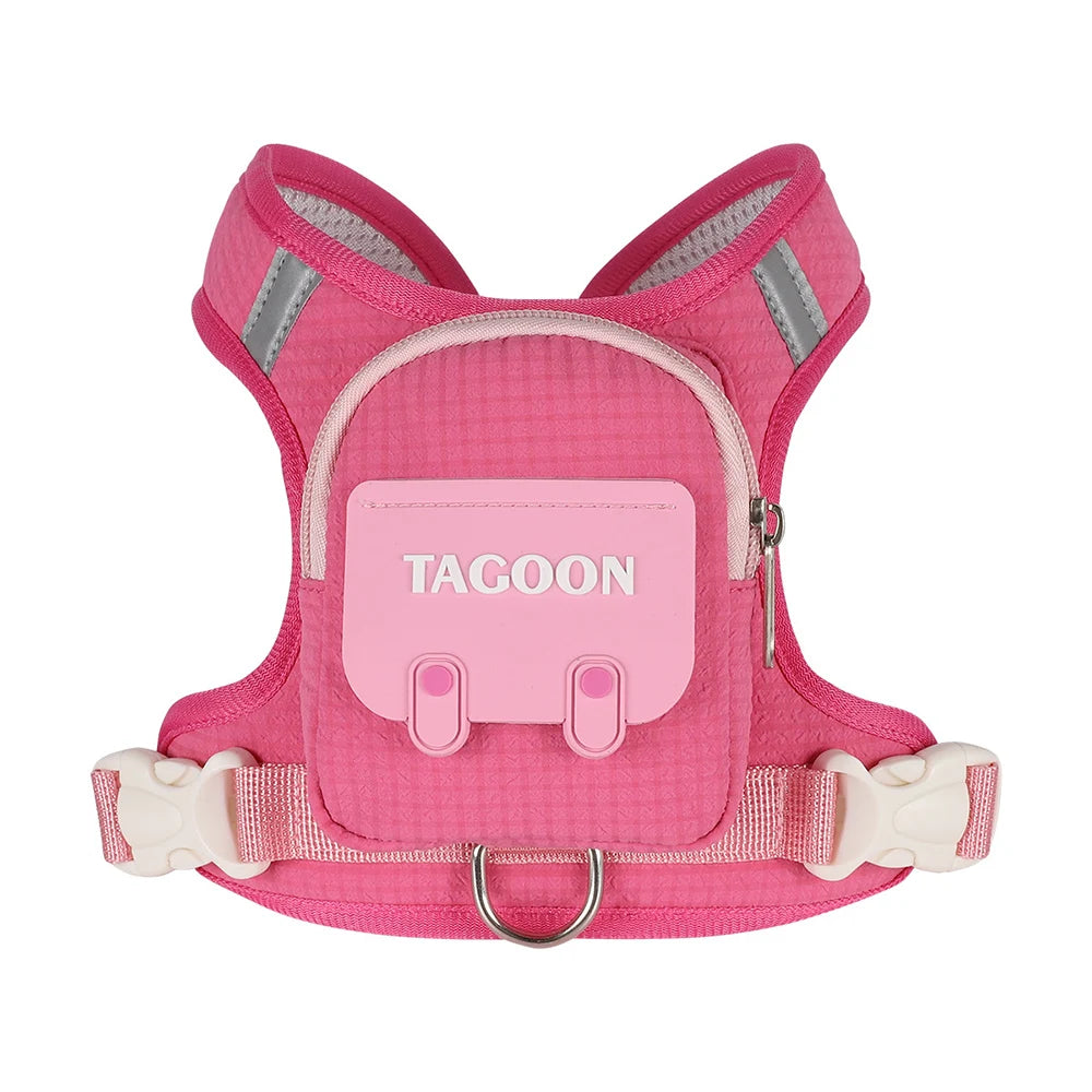 Conjunto de Coleira e Guia para Cães e Gatos, Colete Refletivo Ajustável com Mochila para Cães Pequenos e Médios