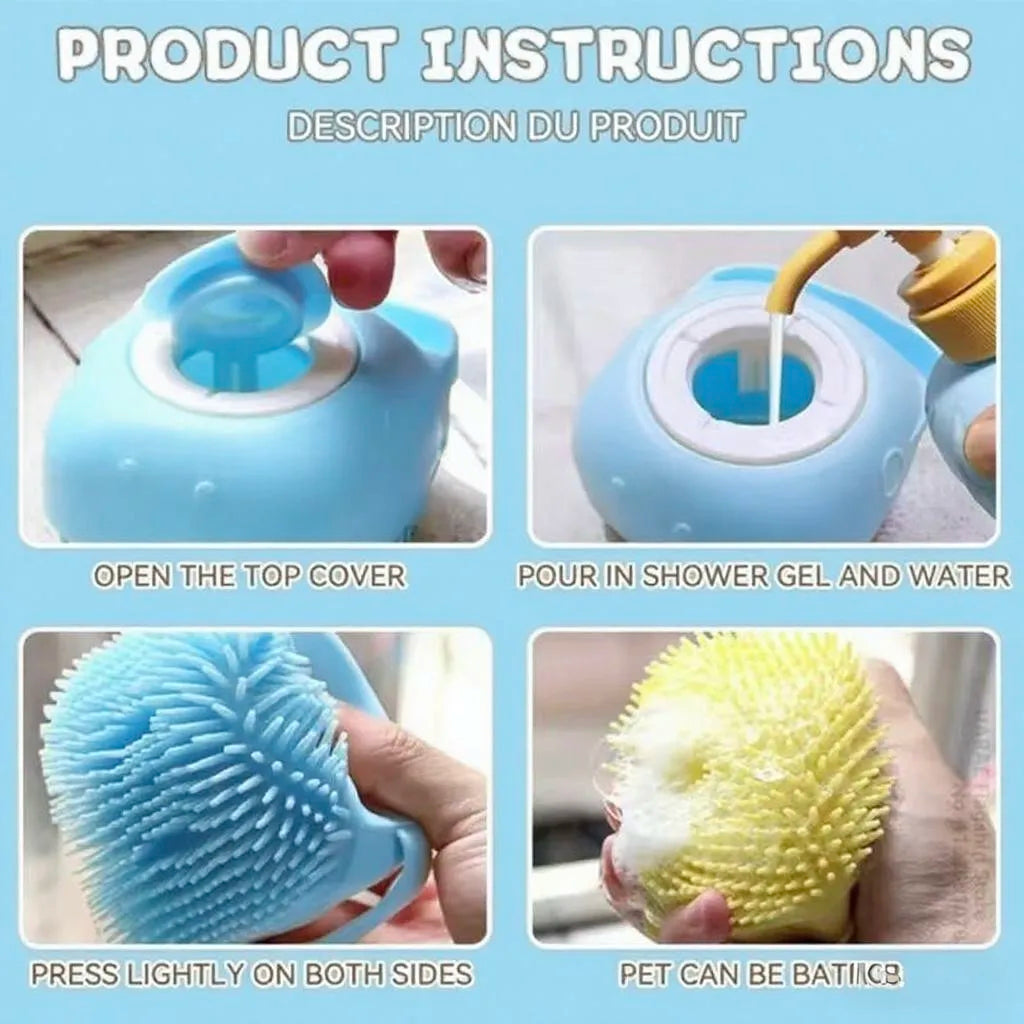 Escova de massagem para pets em silicone macio, borracha, com armazenamento de shampoo embutido, autolimpante, desembaraçante, para cães e gatos, cuidados, higienização, fácil de usar, alta qualidade, durável, escova d