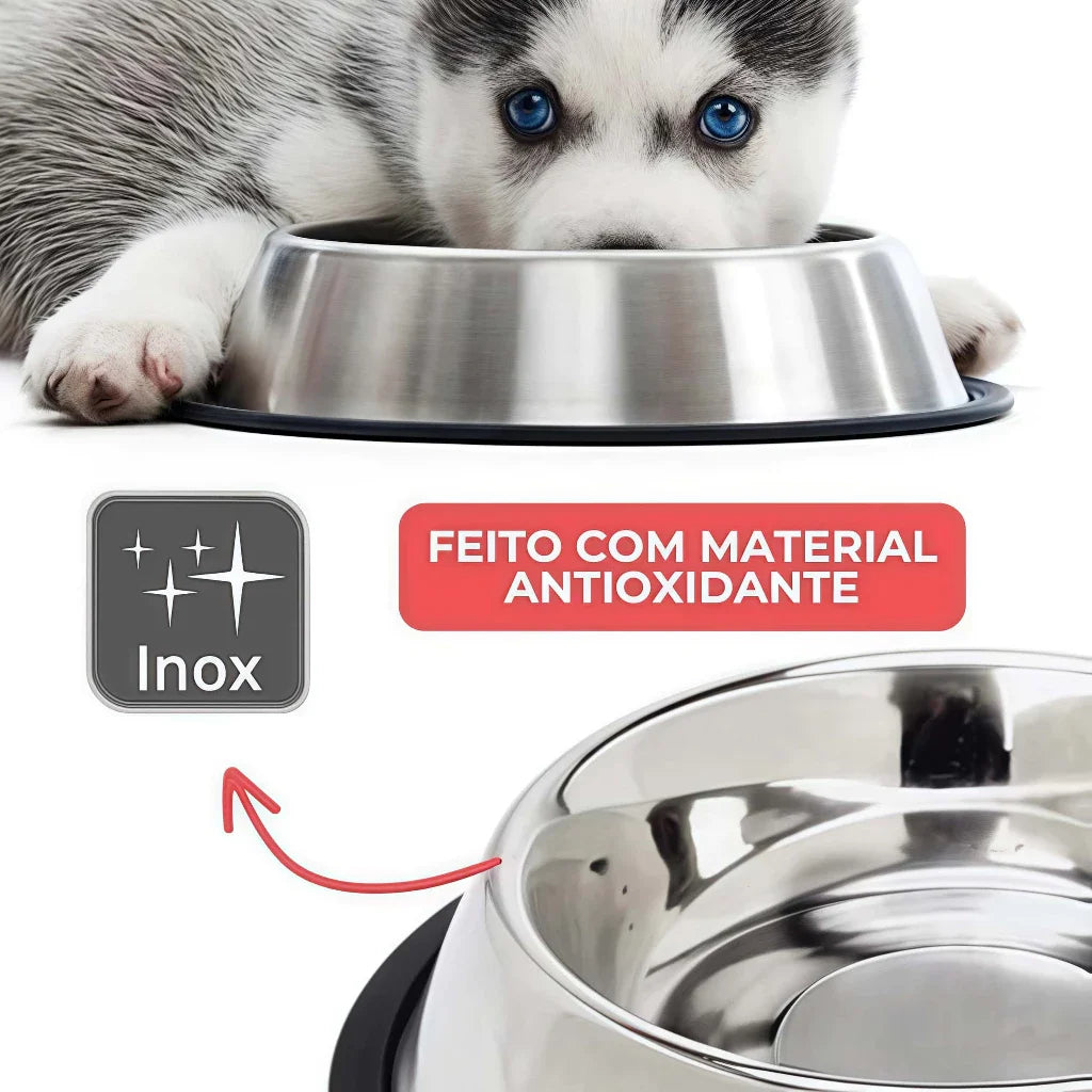 Comedouro ou Bebedouro Inox Antiderrapante Para Cães e Gatos - Resistente e Ideal Para Pets de Todos os Potes