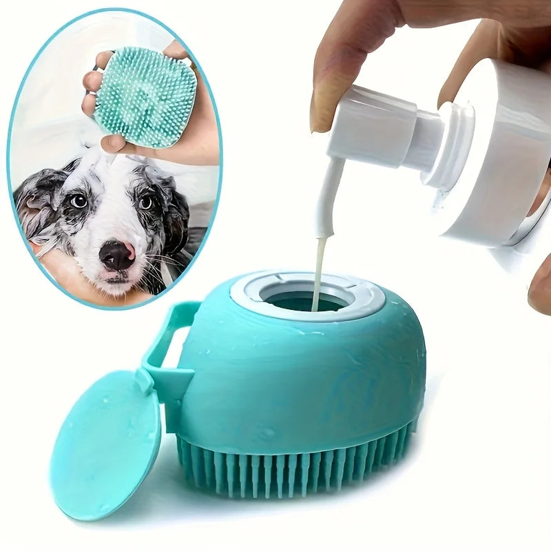 Escova de massagem para pets em silicone macio, borracha, com armazenamento de shampoo embutido, autolimpante, desembaraçante, para cães e gatos, cuidados, higienização, fácil de usar, alta qualidade, durável, escova d