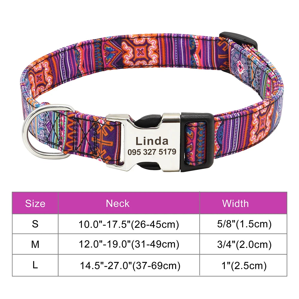 Coleira de cachorro de náilon ajustável, coleira personalizada para identificação de cães e gatos com fivela de nome gravado, anti-perda para cães pequenos, médios e grandes