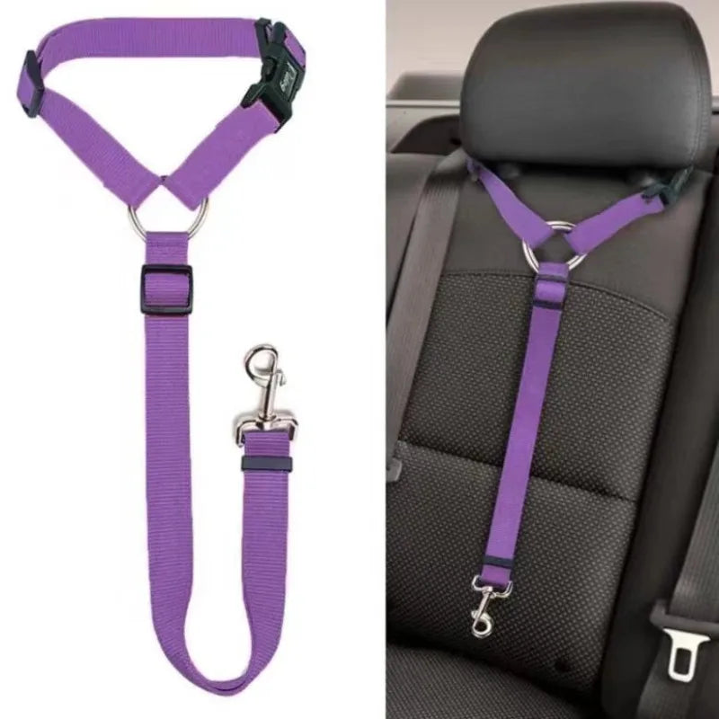 Cinto de segurança dois em um para animais de estimação, cor sólida, trela de chumbo de nylon, cinto de segurança ajustável para cães, coleira, acessórios para animais de estimação