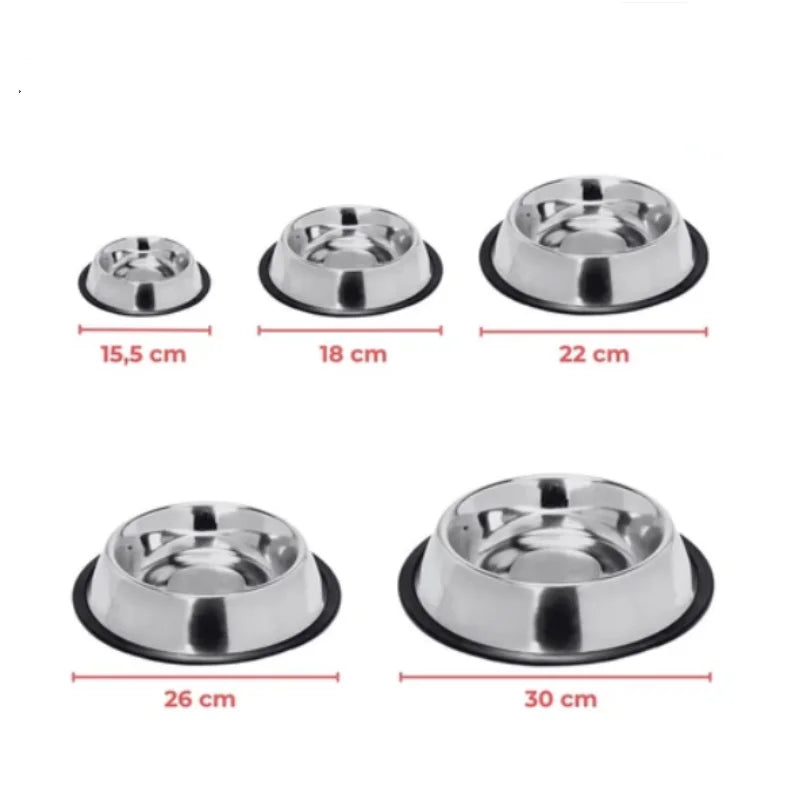 Comedouro ou Bebedouro Inox Antiderrapante Para Cães e Gatos - Resistente e Ideal Para Pets de Todos os Potes