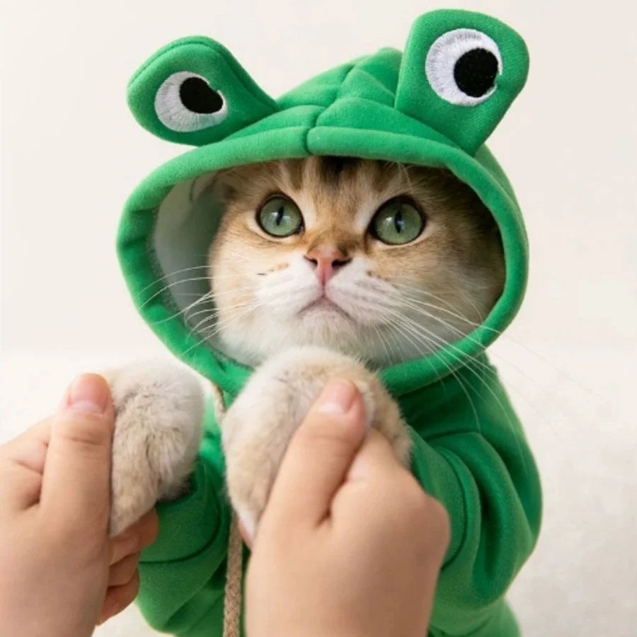 1 peça com capuz fofo para cachorro/gato com design de sapo – moletom quente de inverno para animais de estimação com veludo