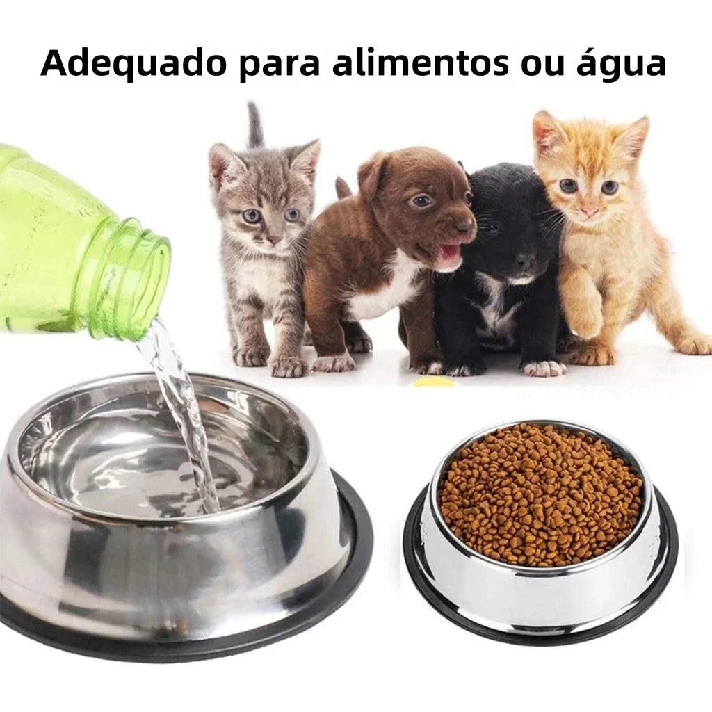 Comedouro ou Bebedouro Inox Antiderrapante Para Cães e Gatos - Resistente e Ideal Para Pets de Todos os Potes