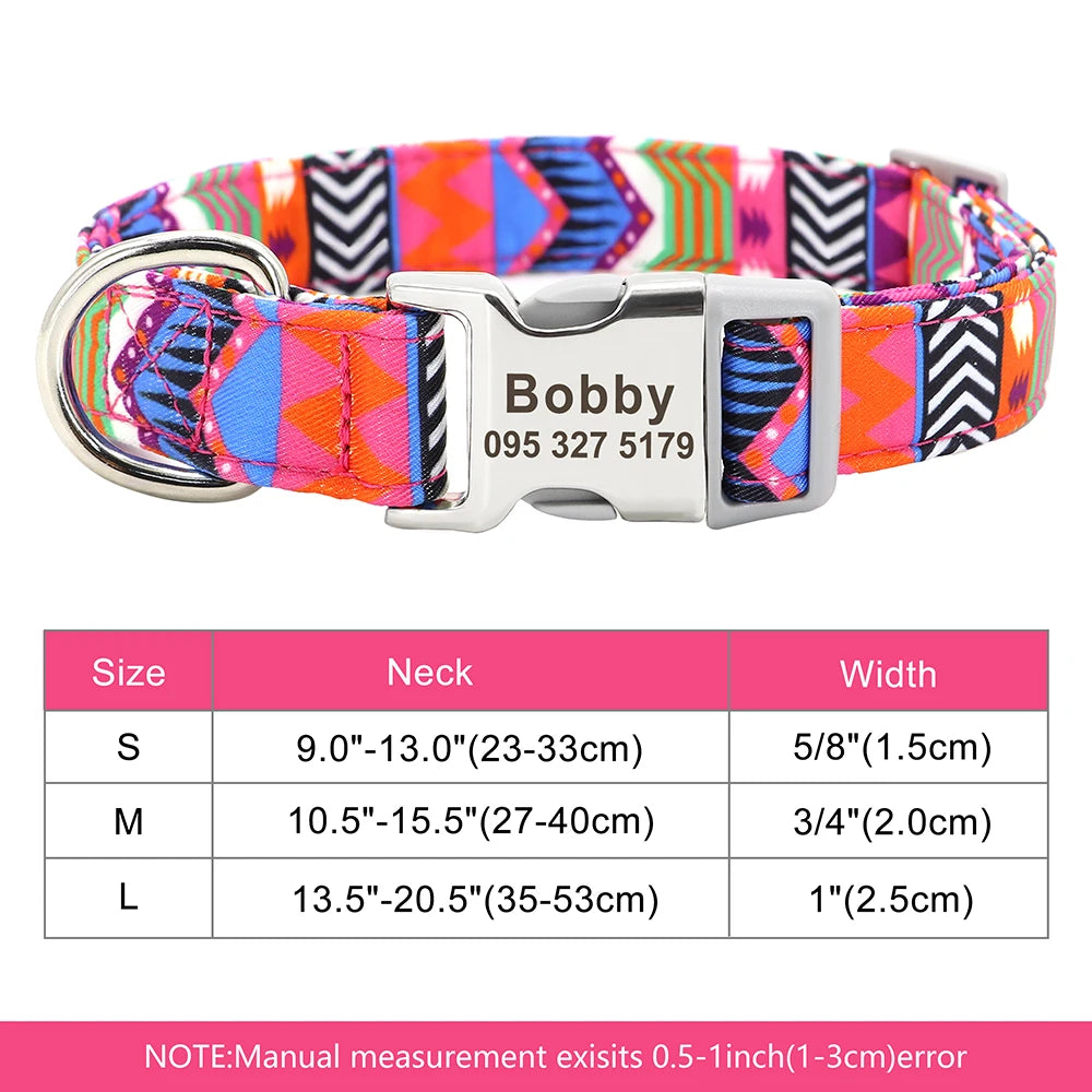 Coleira de cachorro de náilon ajustável, coleira personalizada para identificação de cães e gatos com fivela de nome gravado, anti-perda para cães pequenos, médios e grandes