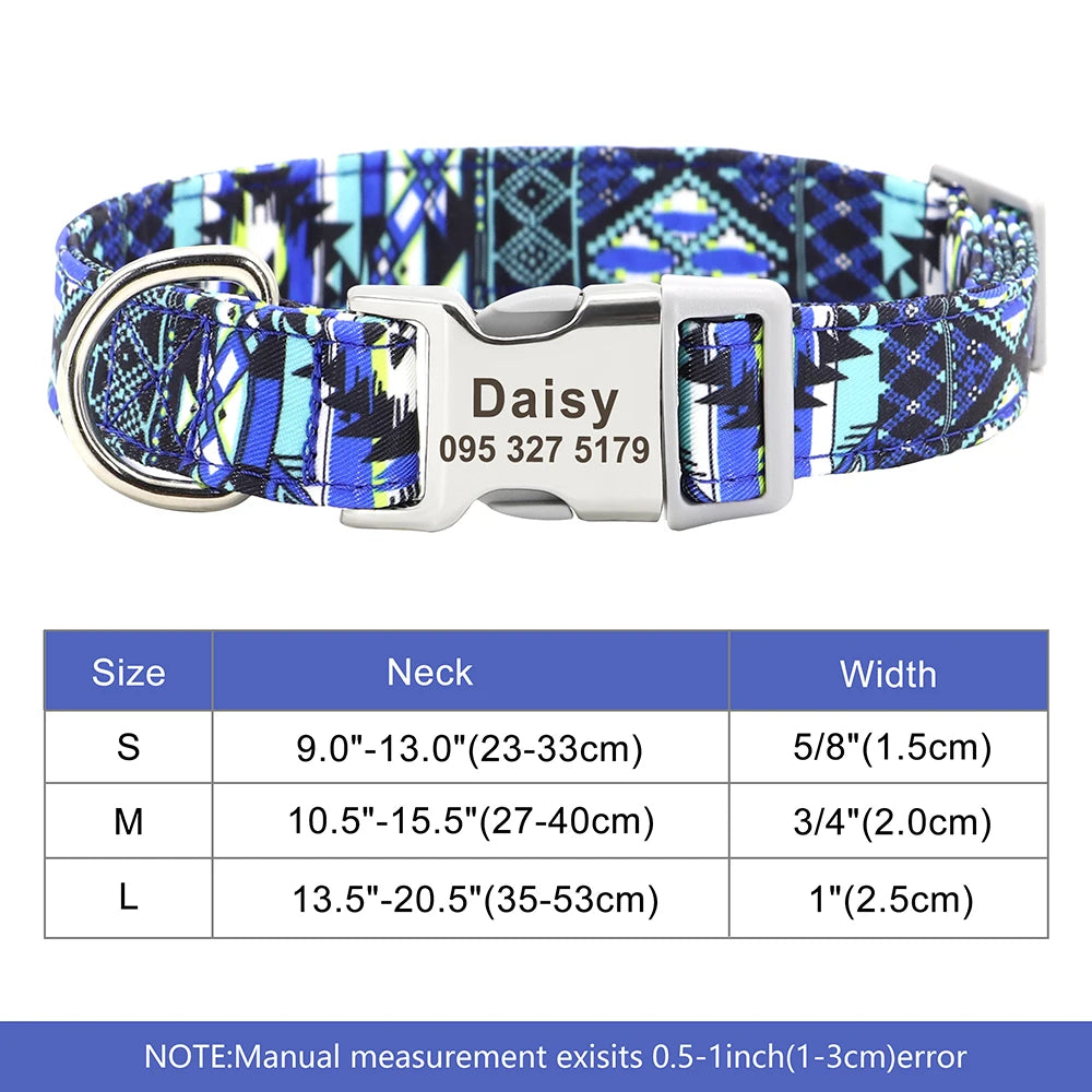 Coleira de cachorro de náilon ajustável, coleira personalizada para identificação de cães e gatos com fivela de nome gravado, anti-perda para cães pequenos, médios e grandes