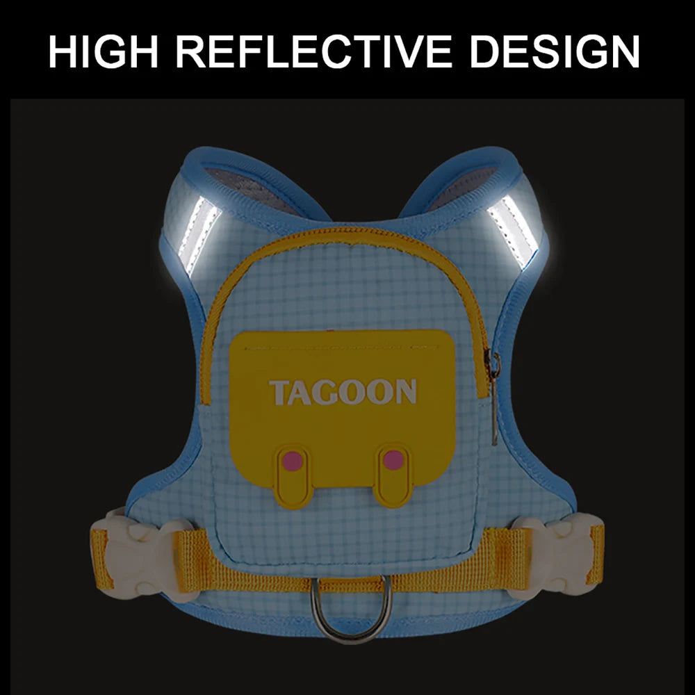 Conjunto de Coleira e Guia para Cães e Gatos, Colete Refletivo Ajustável com Mochila para Cães Pequenos e Médios