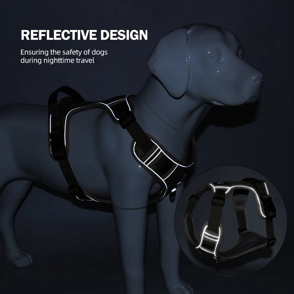 Colete Peitoral Ajustável para Cães de Médio e Grande Porte – com Alça e Tiras Refletivas