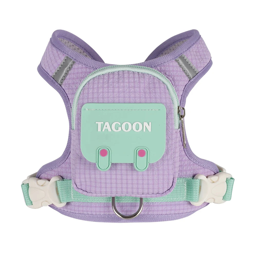 Conjunto de Coleira e Guia para Cães e Gatos, Colete Refletivo Ajustável com Mochila para Cães Pequenos e Médios