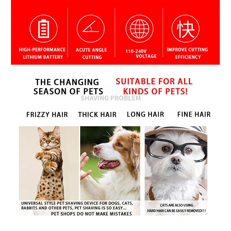 Kit elétrico de tosquiadeira para animais de estimação, para cães, aparador acessível, corte de cabelo, removedor de pelos de gato, conjunto de máquina profissional