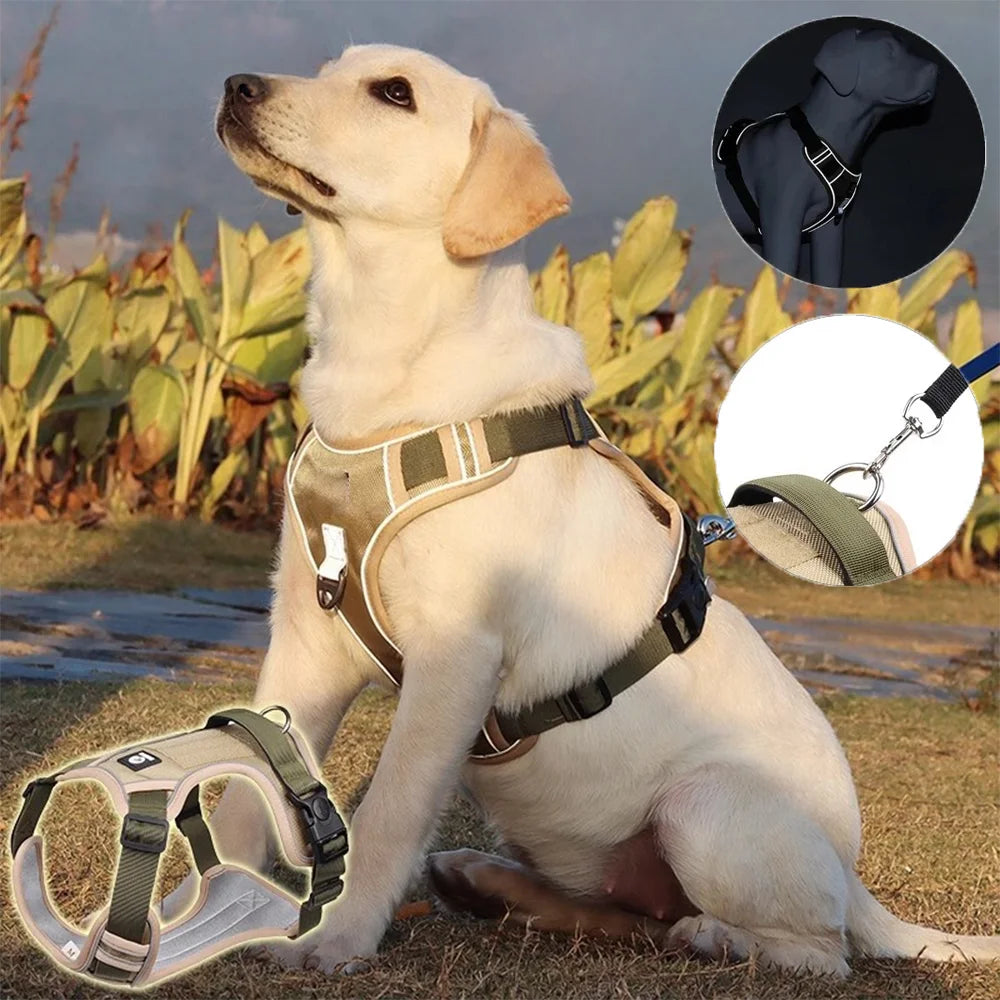 Colete Peitoral Ajustável para Cães de Médio e Grande Porte – com Alça e Tiras Refletivas
