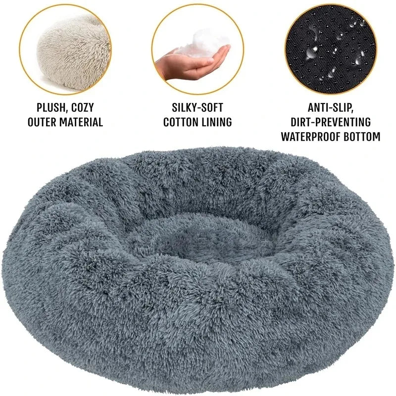 Cama redonda para cães, cama quente de inverno para gatos, cesta de pelúcia para cães, lavável, cama para animais de estimação, pequeno, médio e grande, sofá para gatos