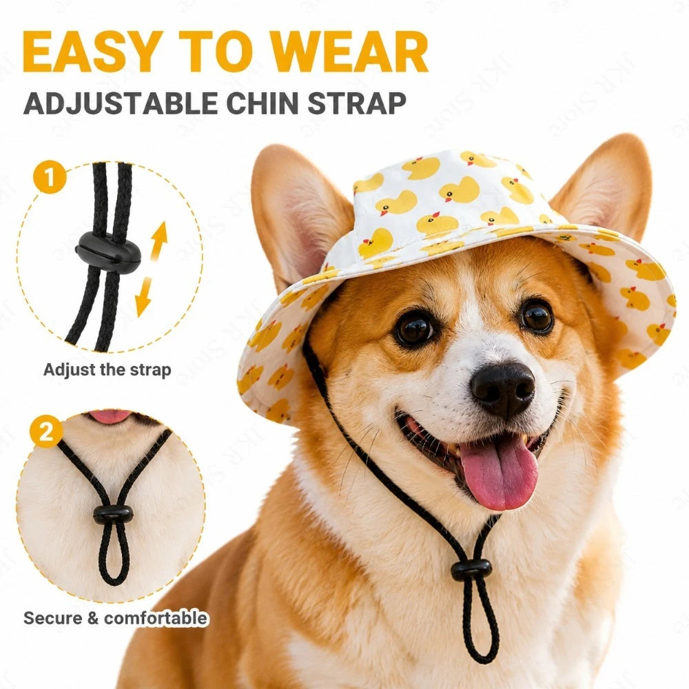 Boné Ajustável para Cães com Estampa Fofa para Filhotes e Raças Pequenas, Chapéu de Proteção Solar para Animais de Estimação para Caminhadas e Atividades ao Ar Livre