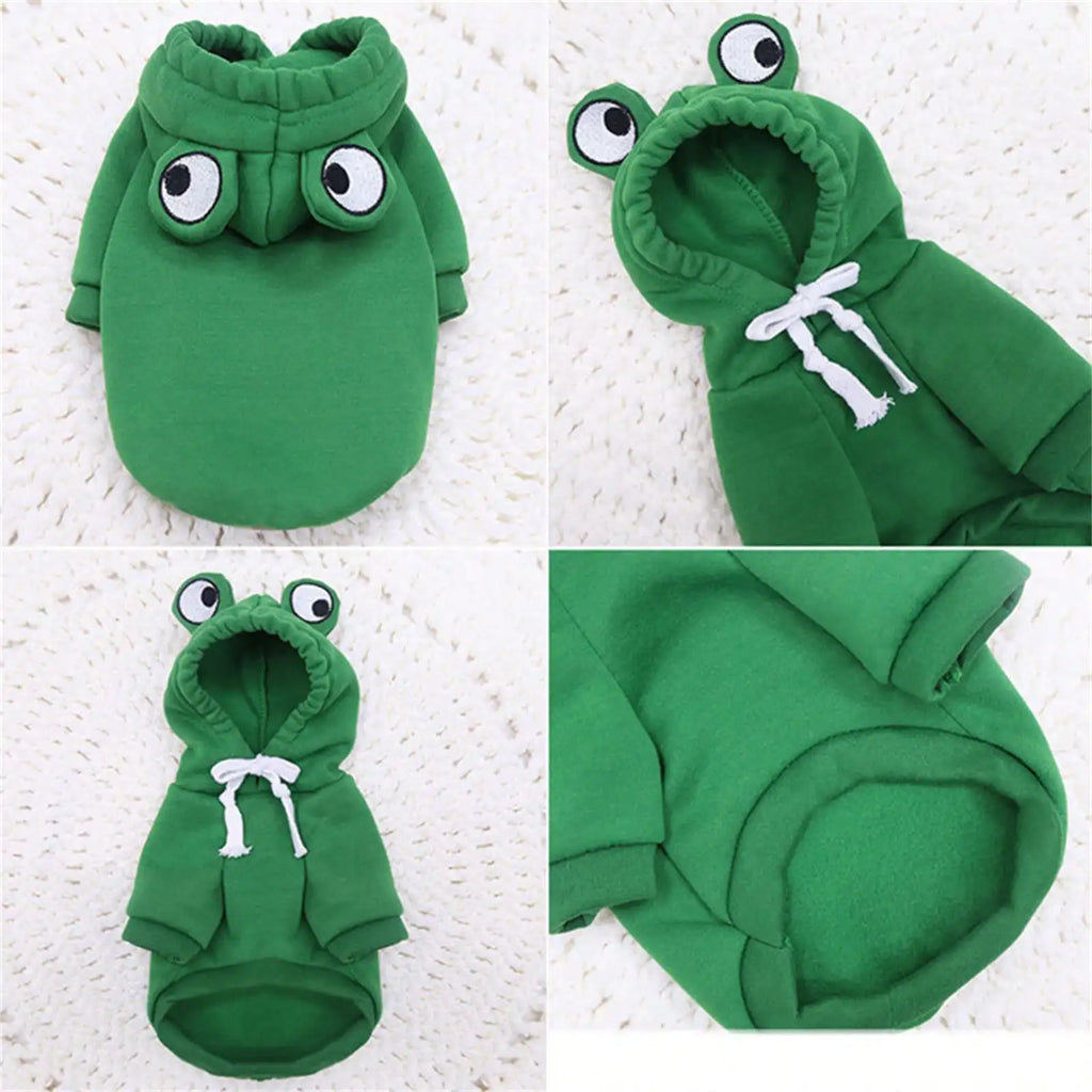 1 peça com capuz fofo para cachorro/gato com design de sapo – moletom quente de inverno para animais de estimação com veludo