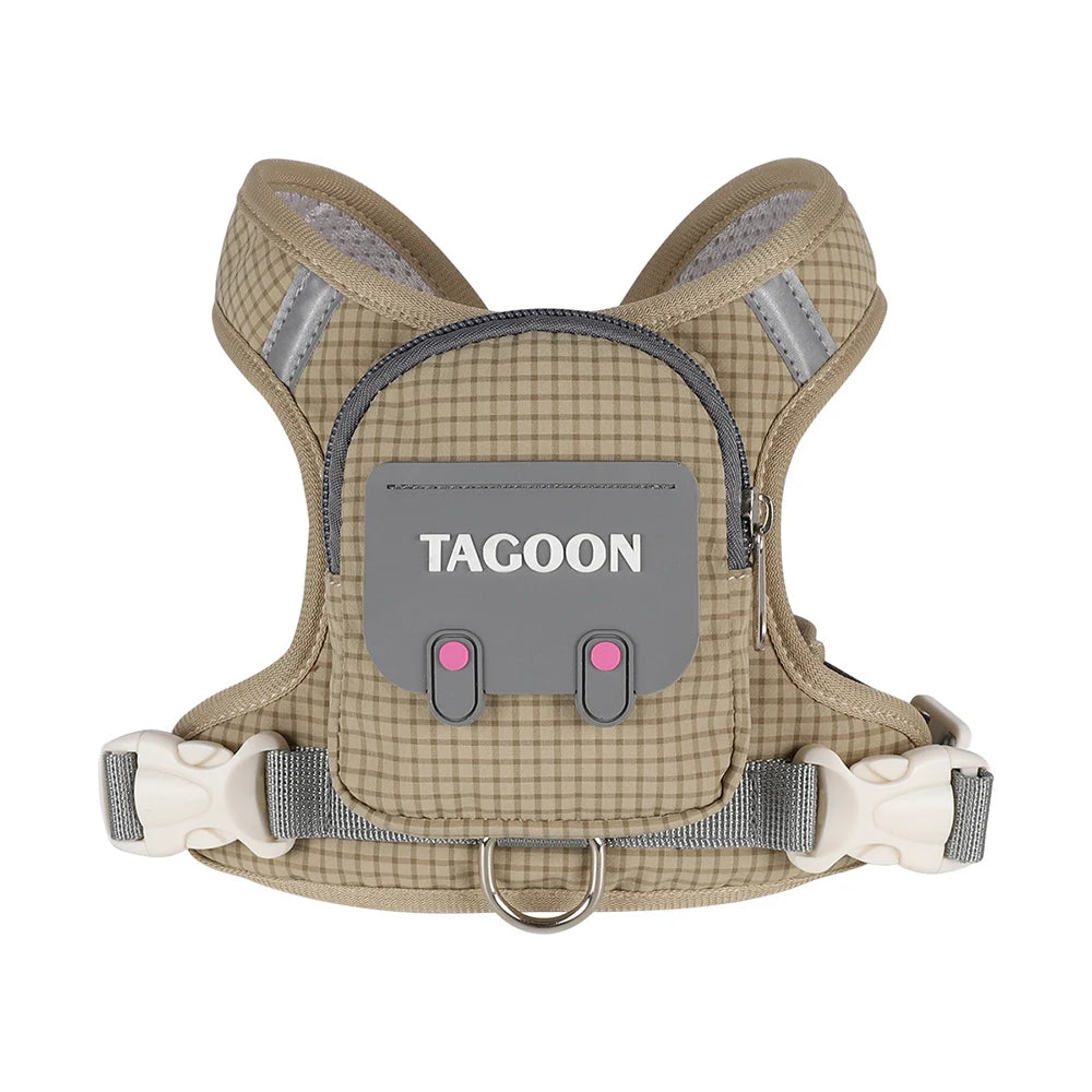 Conjunto de Coleira e Guia para Cães e Gatos, Colete Refletivo Ajustável com Mochila para Cães Pequenos e Médios