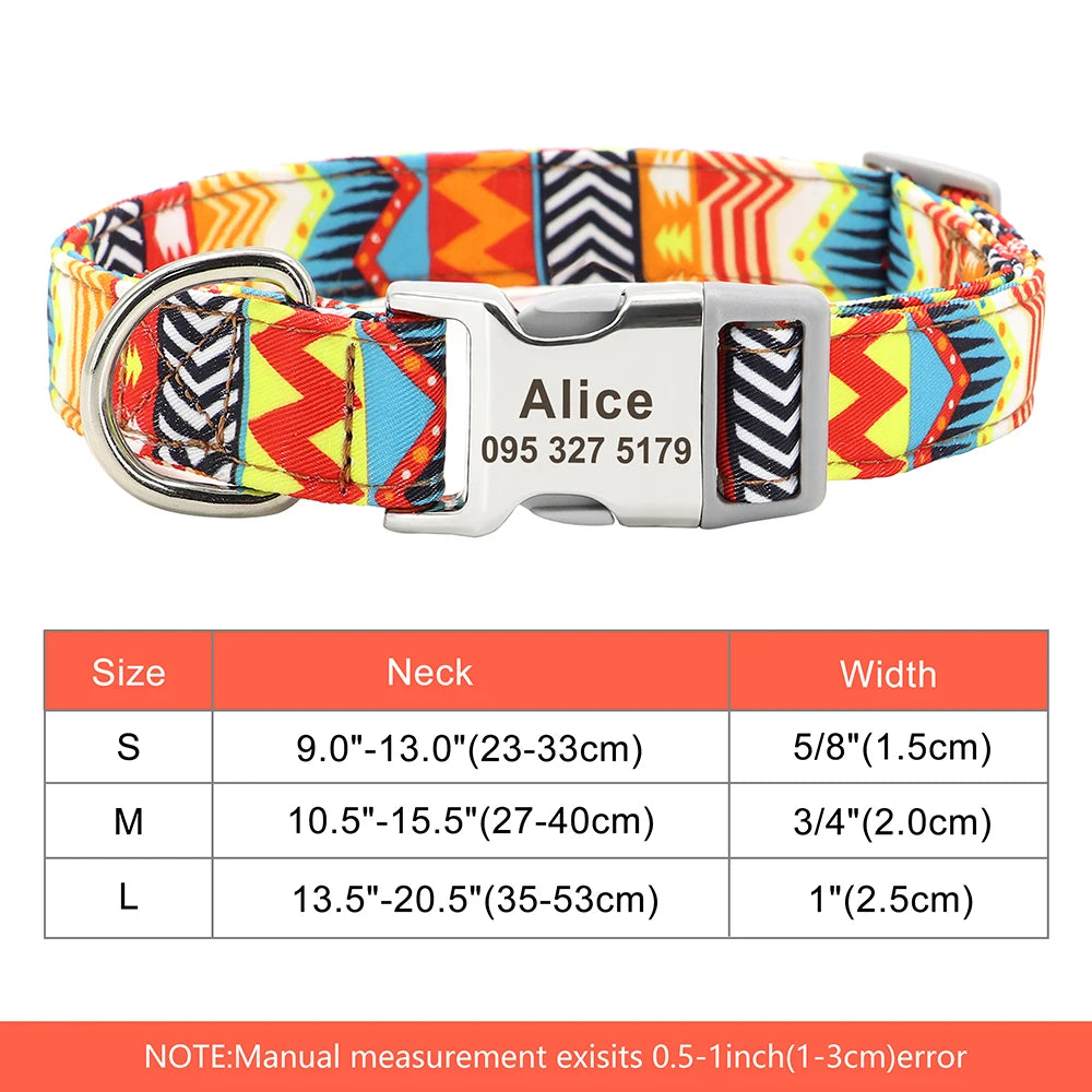 Coleira de cachorro de náilon ajustável, coleira personalizada para identificação de cães e gatos com fivela de nome gravado, anti-perda para cães pequenos, médios e grandes