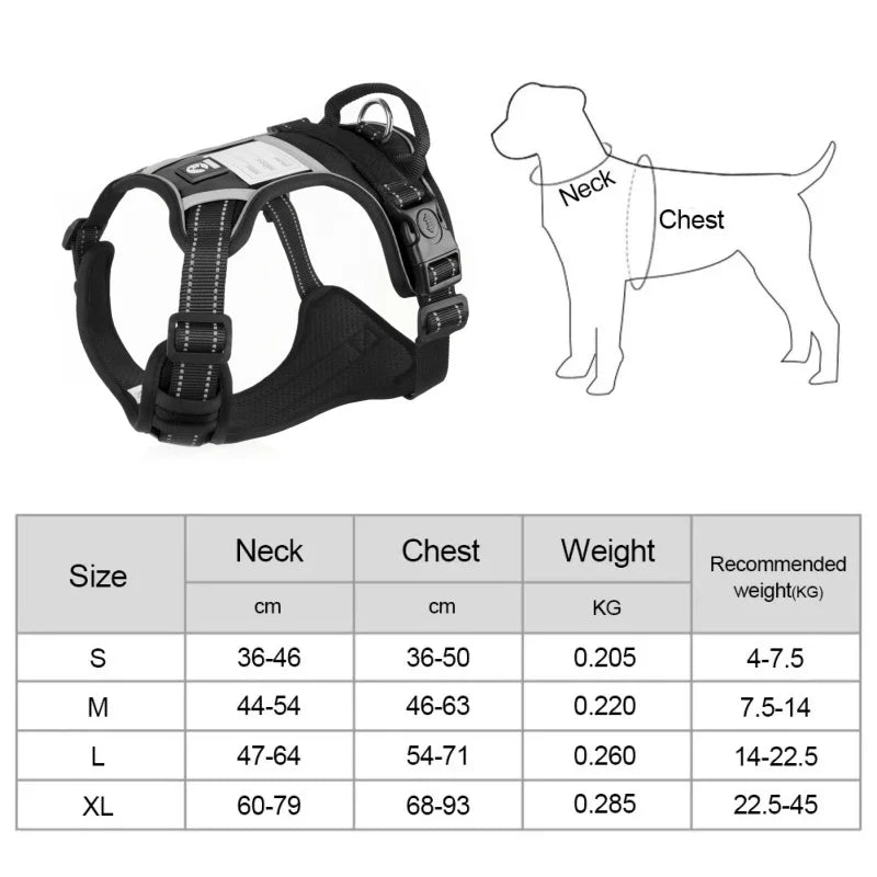 Colete Peitoral Ajustável para Cães de Médio e Grande Porte – com Alça e Tiras Refletivas