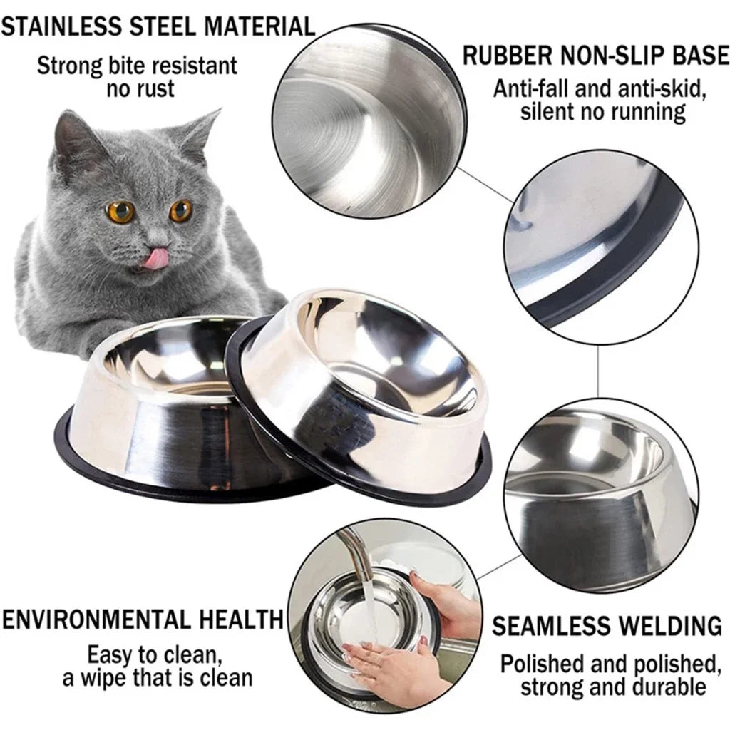Comedouro ou Bebedouro Inox Antiderrapante Para Cães e Gatos - Resistente e Ideal Para Pets de Todos os Potes