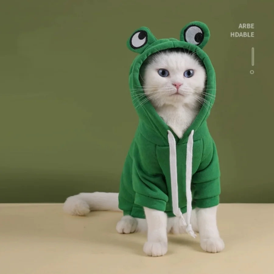 1 peça com capuz fofo para cachorro/gato com design de sapo – moletom quente de inverno para animais de estimação com veludo
