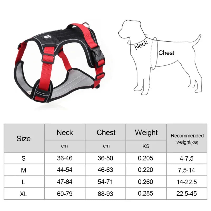 Colete Peitoral Ajustável para Cães de Médio e Grande Porte – com Alça e Tiras Refletivas