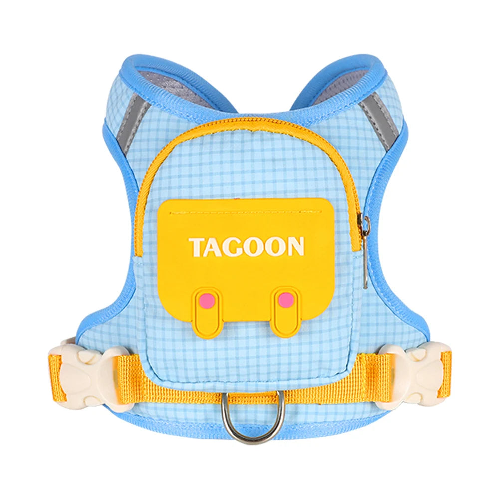 Conjunto de Coleira e Guia para Cães e Gatos, Colete Refletivo Ajustável com Mochila para Cães Pequenos e Médios