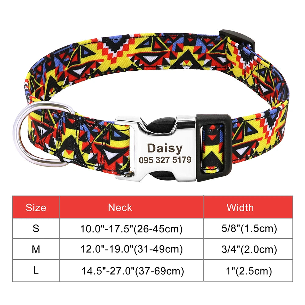 Coleira de cachorro de náilon ajustável, coleira personalizada para identificação de cães e gatos com fivela de nome gravado, anti-perda para cães pequenos, médios e grandes
