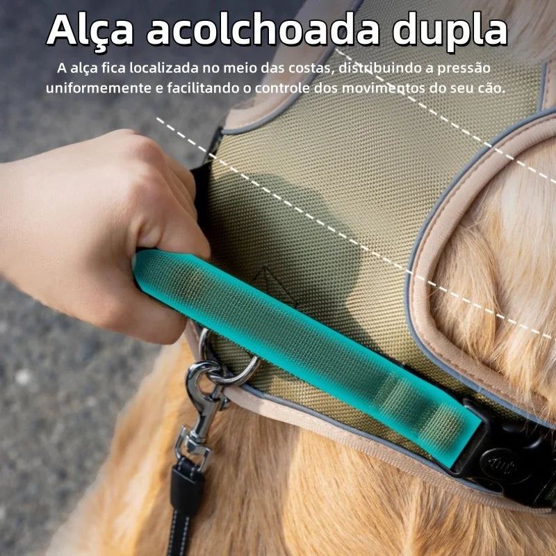 Colete Peitoral Ajustável para Cães de Médio e Grande Porte – com Alça e Tiras Refletivas